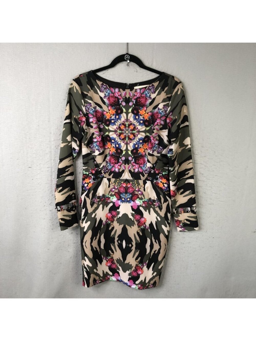 Statement Dress Womens 8 Camo Floral Print Sheath Knit Long Sleeve Party